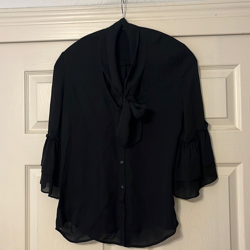 L'AGENCE Black Blouse with Tie Neck